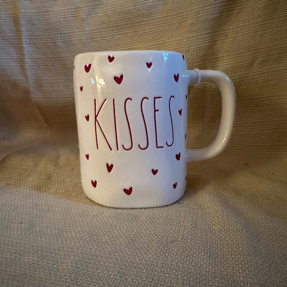 Rae Dunn White Mug with Red Hearts - KISSES